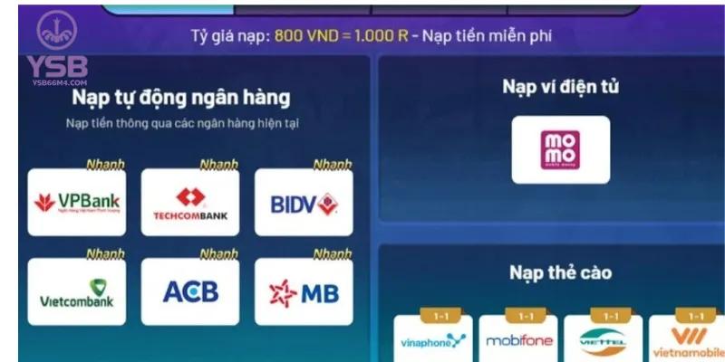 Hướng Dẫn Cách Thức Nạp Rút Tiền YSB66 An Toàn Cho Newbie Những phương thức đang được nạp rút tiền YSB66 áp dụng